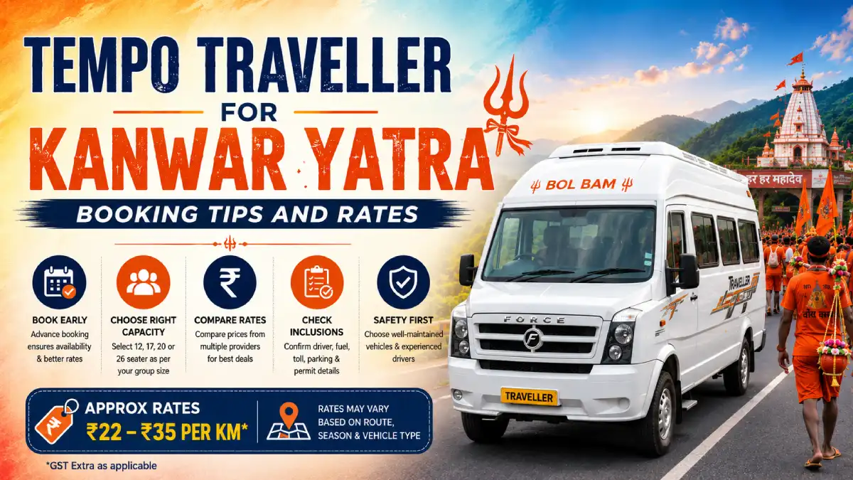 Tempo Traveller for Kanwar Yatra- Booking Tips, Routes, Rates, and What Nobody Tells You Tempo Traveller for Kanwar Yatra